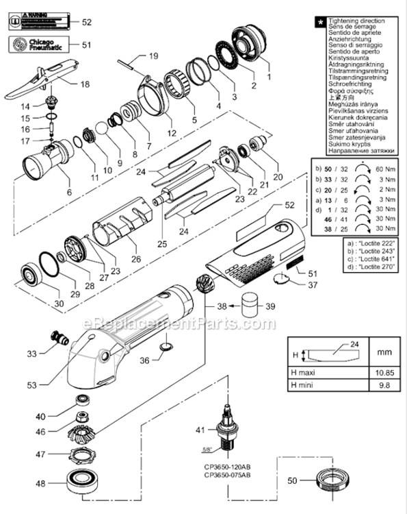 Page A Diagram and Parts List for CP3650-120AB  Chicago Pneumatic Sander